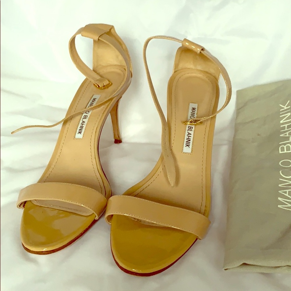 Manolo Blahnik Nude Patent strappy heel